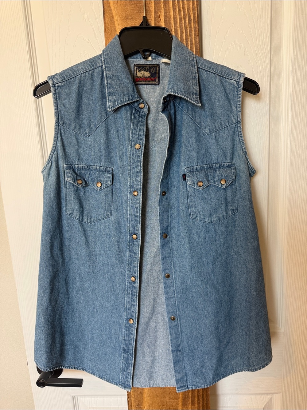 Classic Denim Sleeveless Western Shirt - Blue